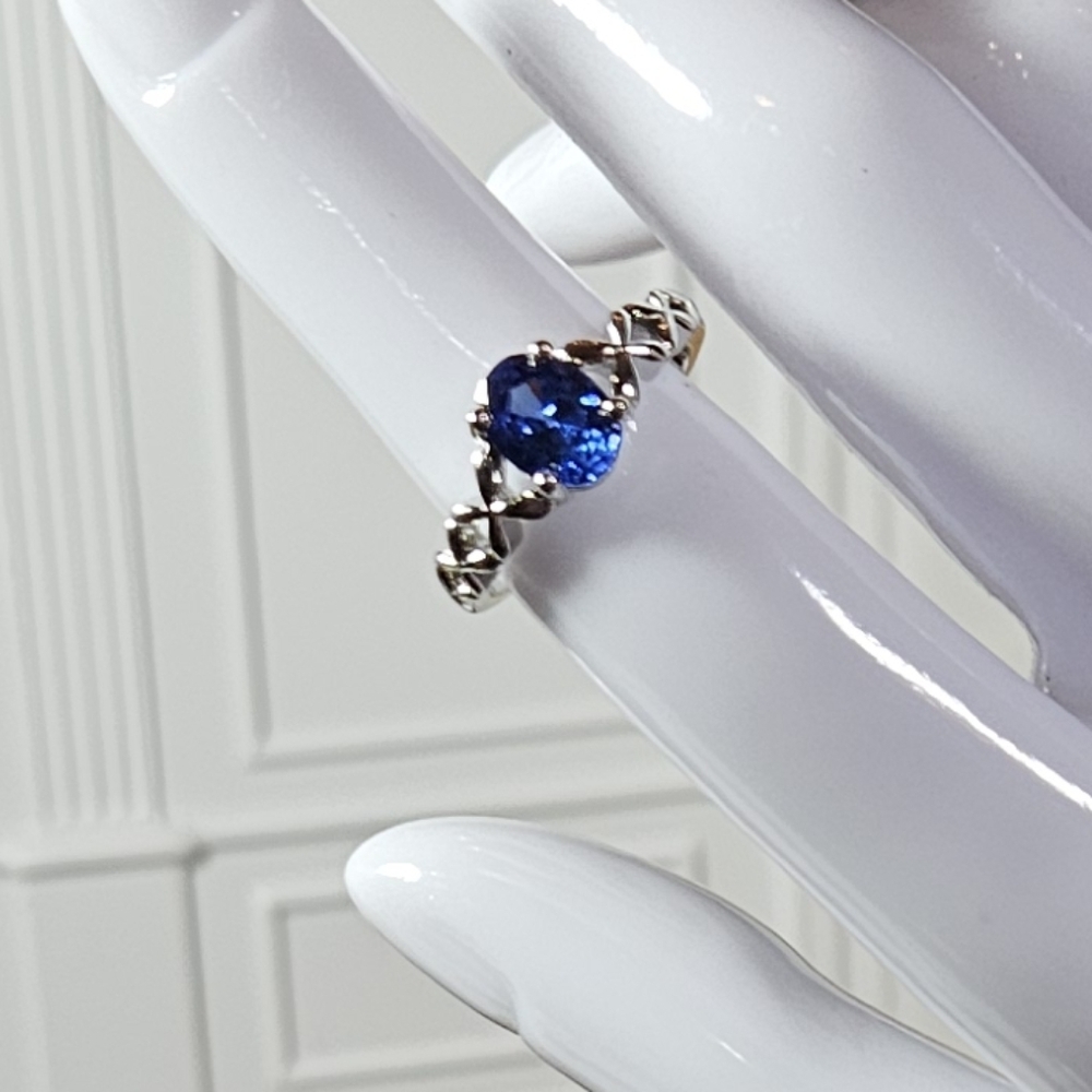 Cobalt Blue Crystal Ring Set In Solid Sterling Silver Size 7